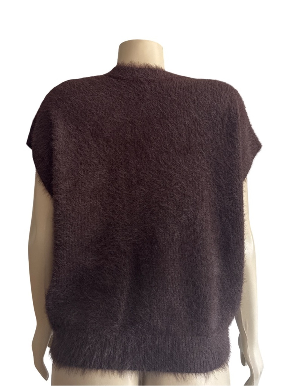 Red Button Fuzzy V-Neck Button Sweater Vest - Picture 2 of 7